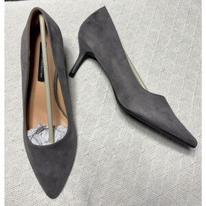 NIB French Connection Kate Grey Suede Kitten Heel Pointed Toe Pumps Size 11